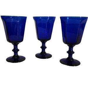 Vintage Cobalt Glass Goblets (set of THREE)